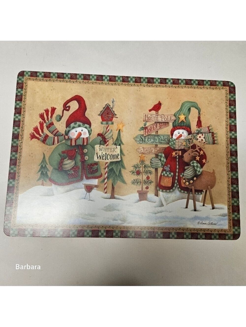 Vintage 5-Piece Set Christmas Snowmen Cork Backing Placemats - Picture 2 of 5